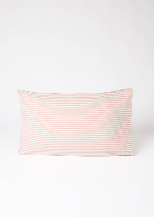 Organic Cotton Ticking Stripe Housewife Pillowcase | Ecru/Rose