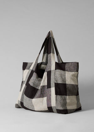 Macro Gingham Lightweight Linen Bag | Ecru/Charcoal