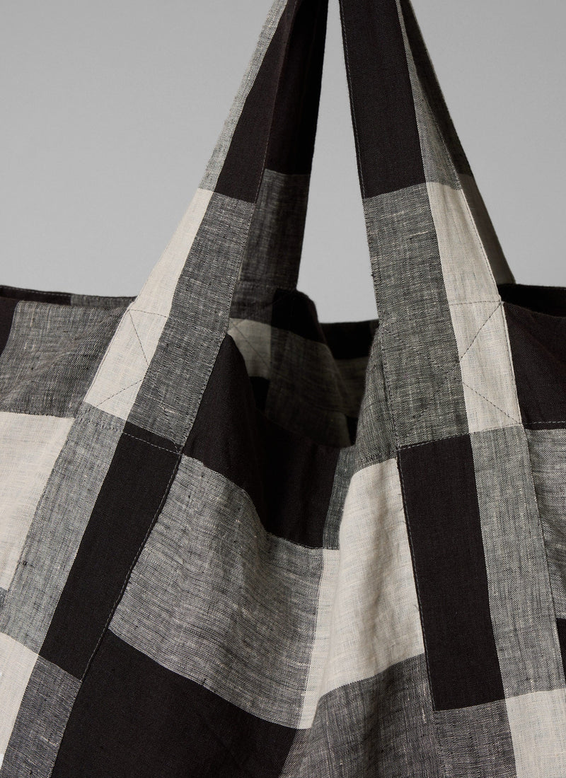 Macro Gingham Lightweight Linen Bag | Ecru/Charcoal