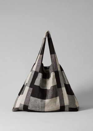 Macro Gingham Lightweight Linen Bag | Ecru/Charcoal
