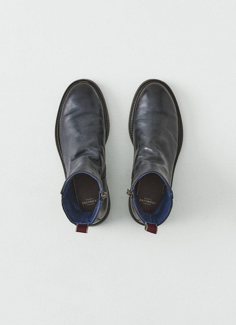 Sturlini Leather Zip Up Boots | Navy