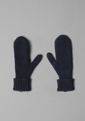 Ribbed Wool Cashmere Mittens | Navy