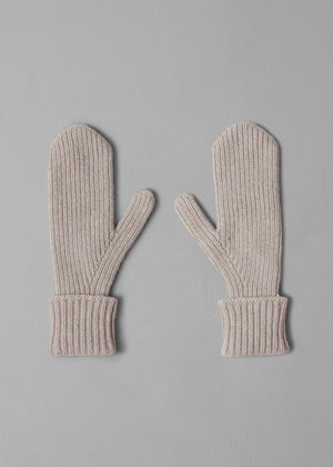 Ribbed Wool Cashmere Mittens | Pebble