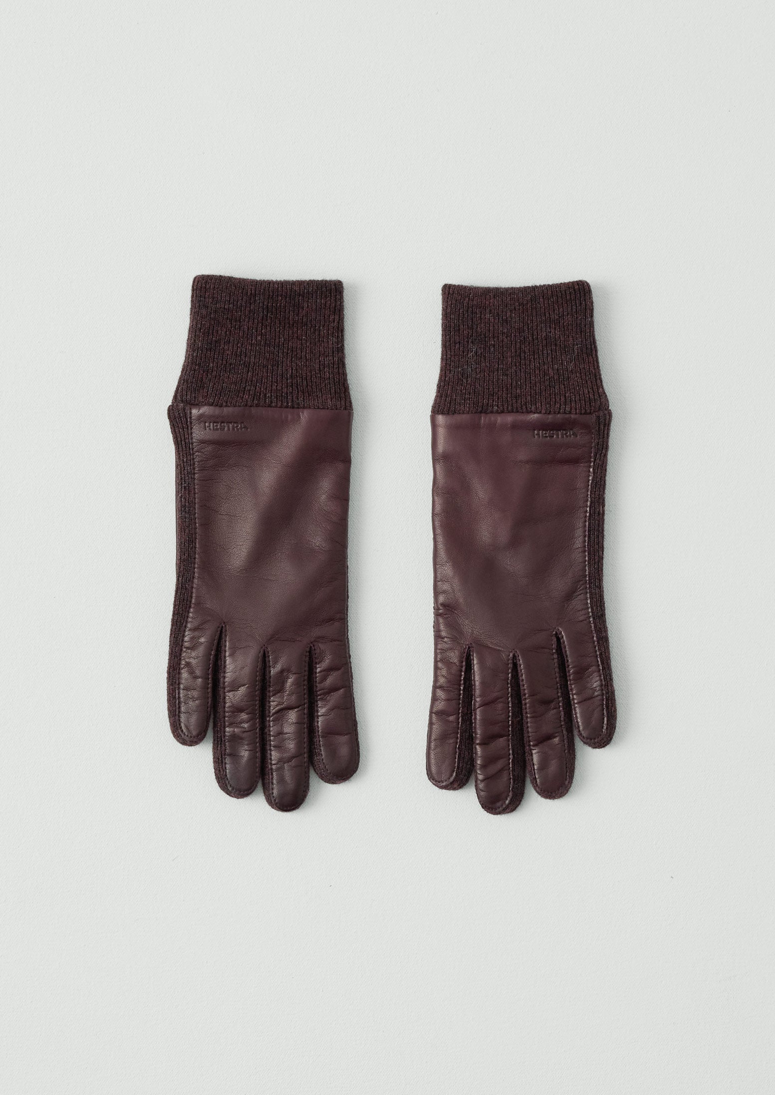 Hestra Jeanne Leather Knit Gloves | Dark Plum