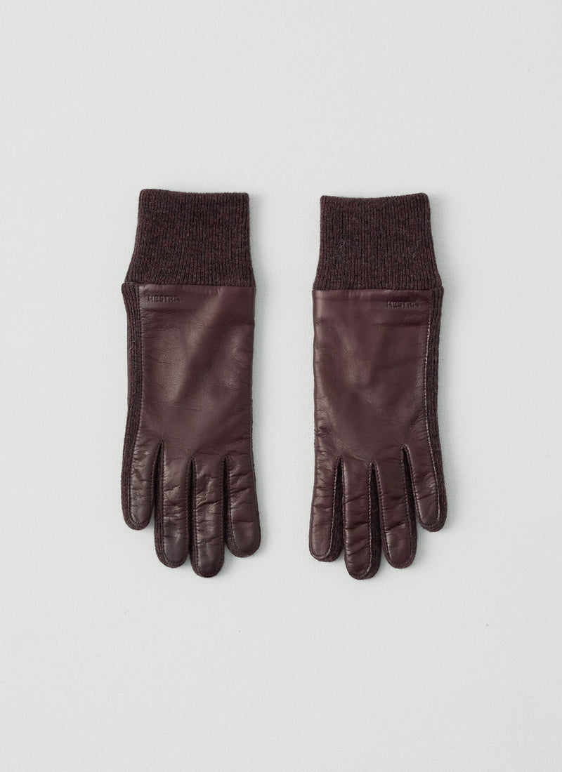Hestra Jeanne Leather Knit Gloves | Dark Plum