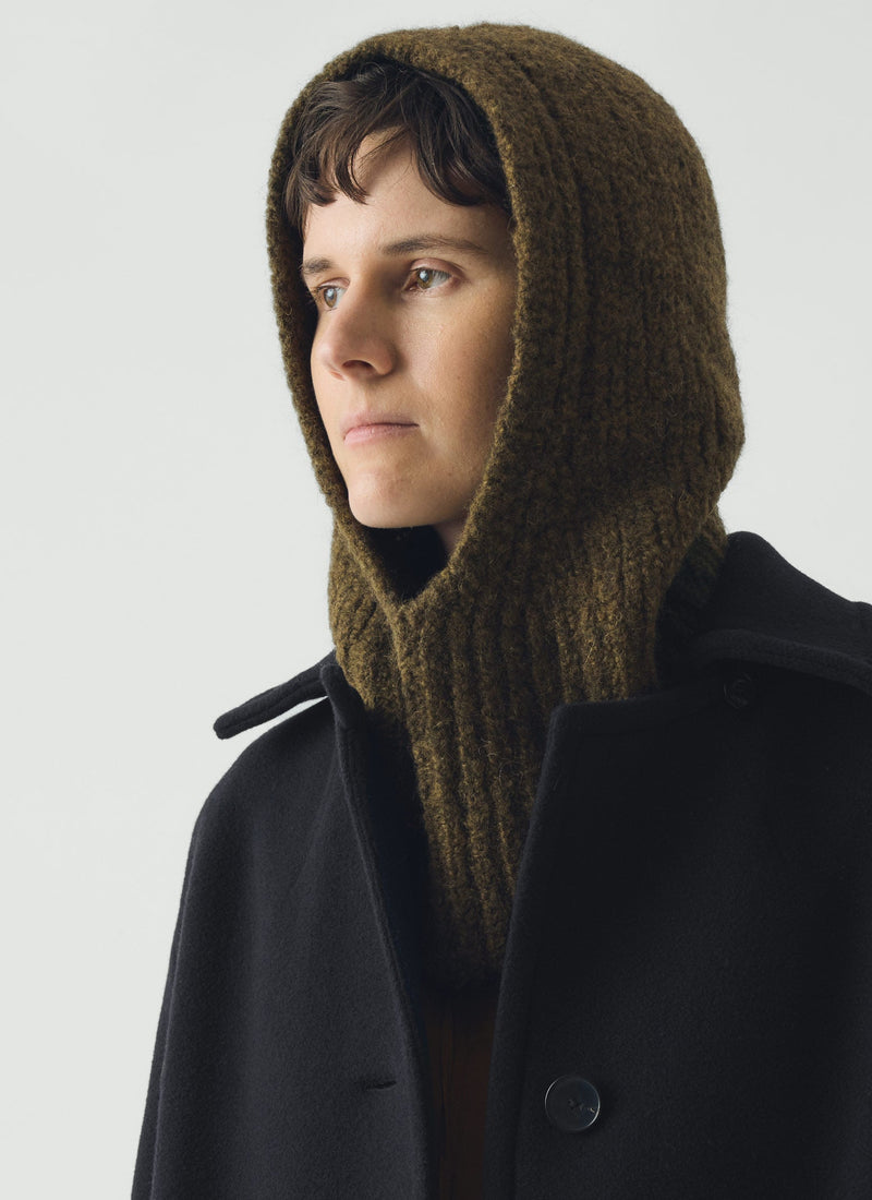 Wool Alpaca Boucle Hood | Rich Olive