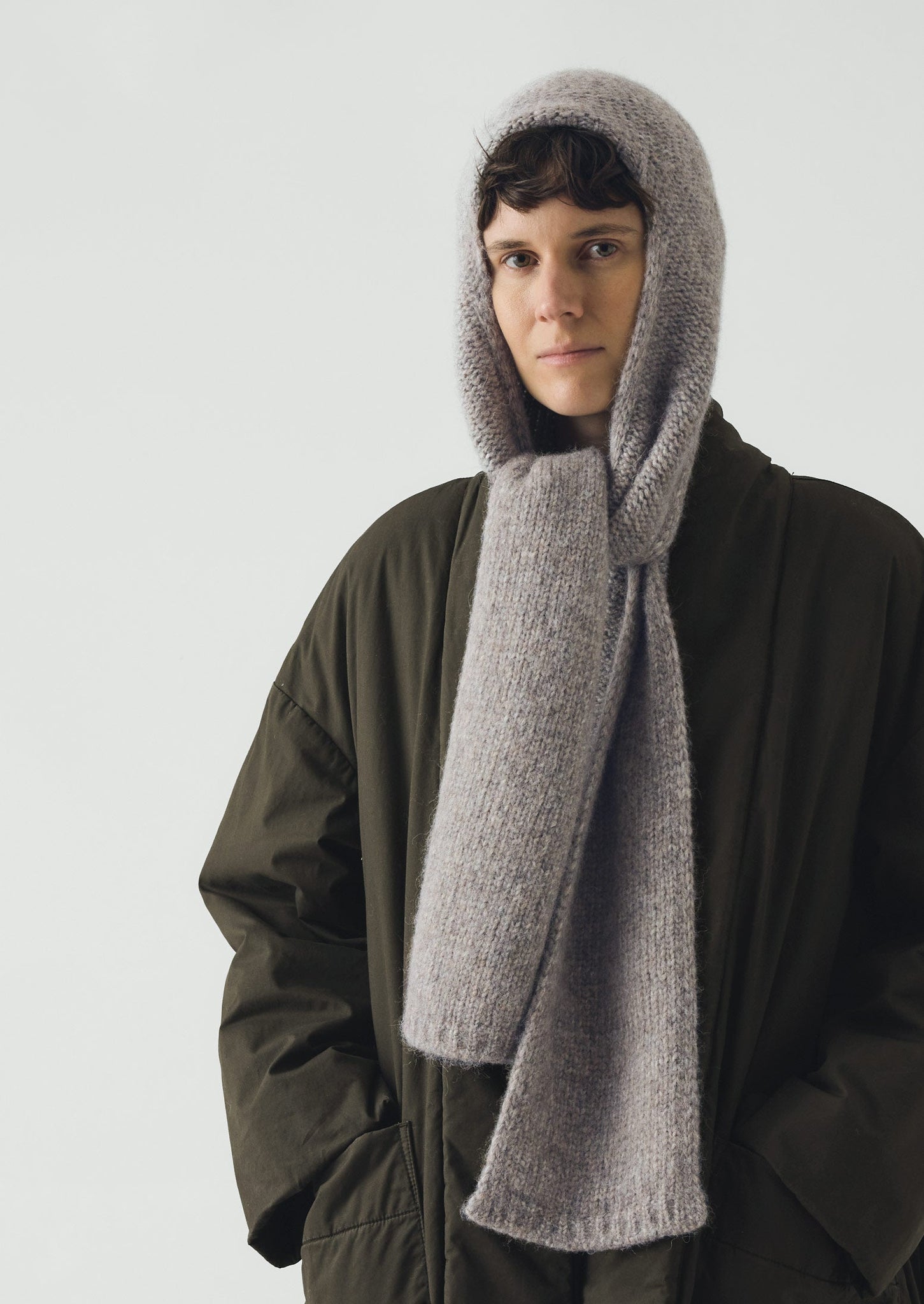 Lofty Alpaca Hooded Scarf | Stone