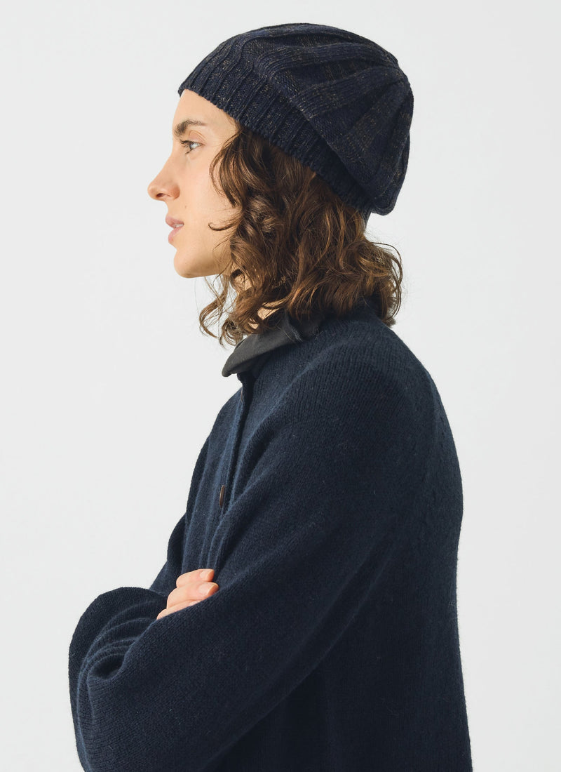 Marled Wool Rib Beret | Navy Marl