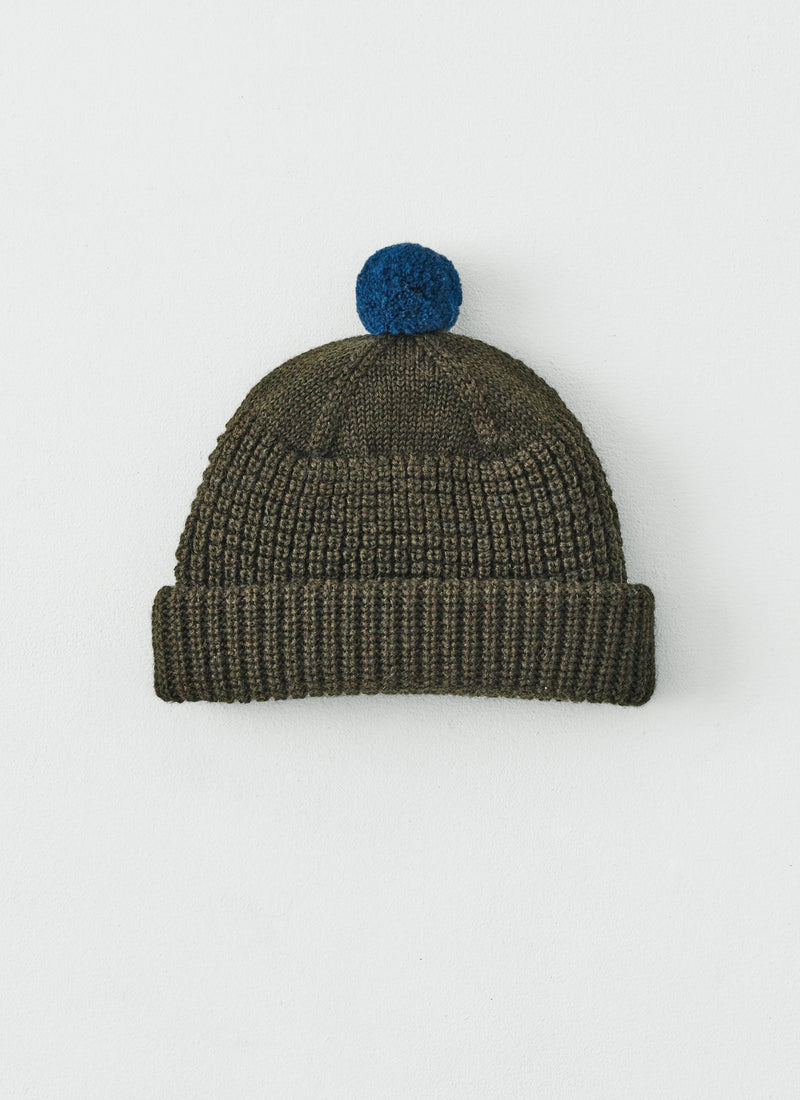 Waffle Stitch Wool Beanie | Dark Olive