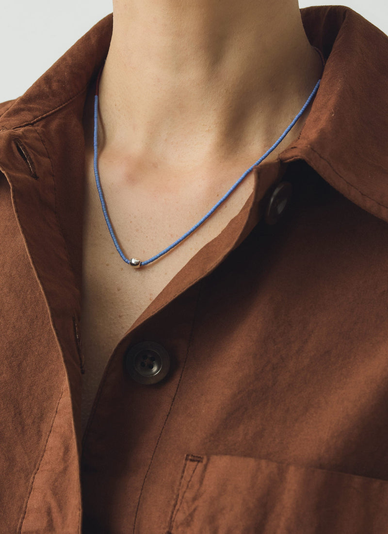 Helena Rohner River Silver Bead Miyuki Necklace | Blue/Brown