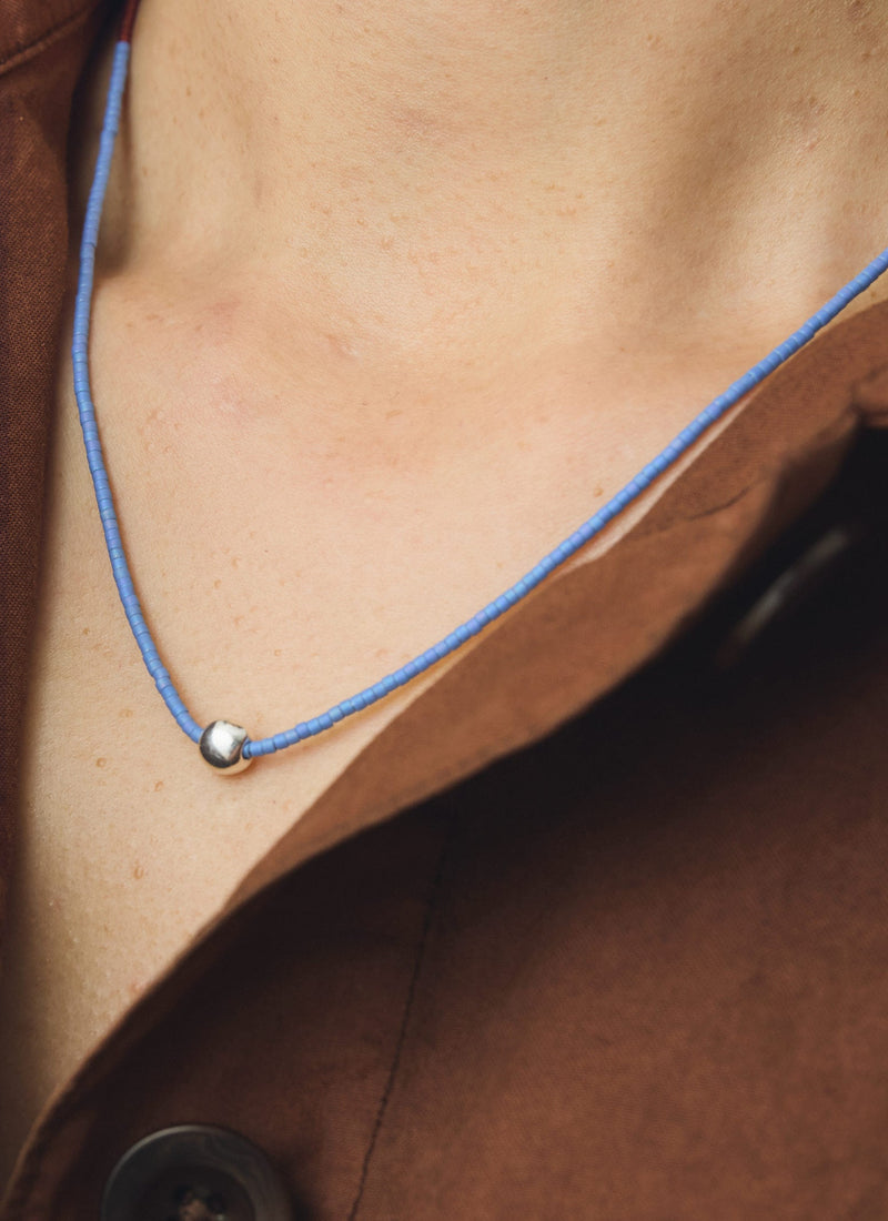 Helena Rohner River Silver Bead Miyuki Necklace | Blue/Brown