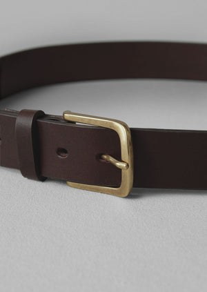 Brass Buckle Leather Belt | Dark Brown