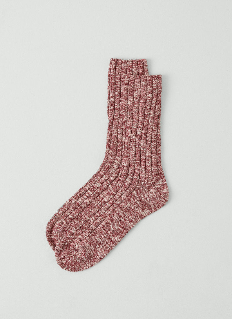 Cotton Slub Rib Socks | Dark Red Marl
