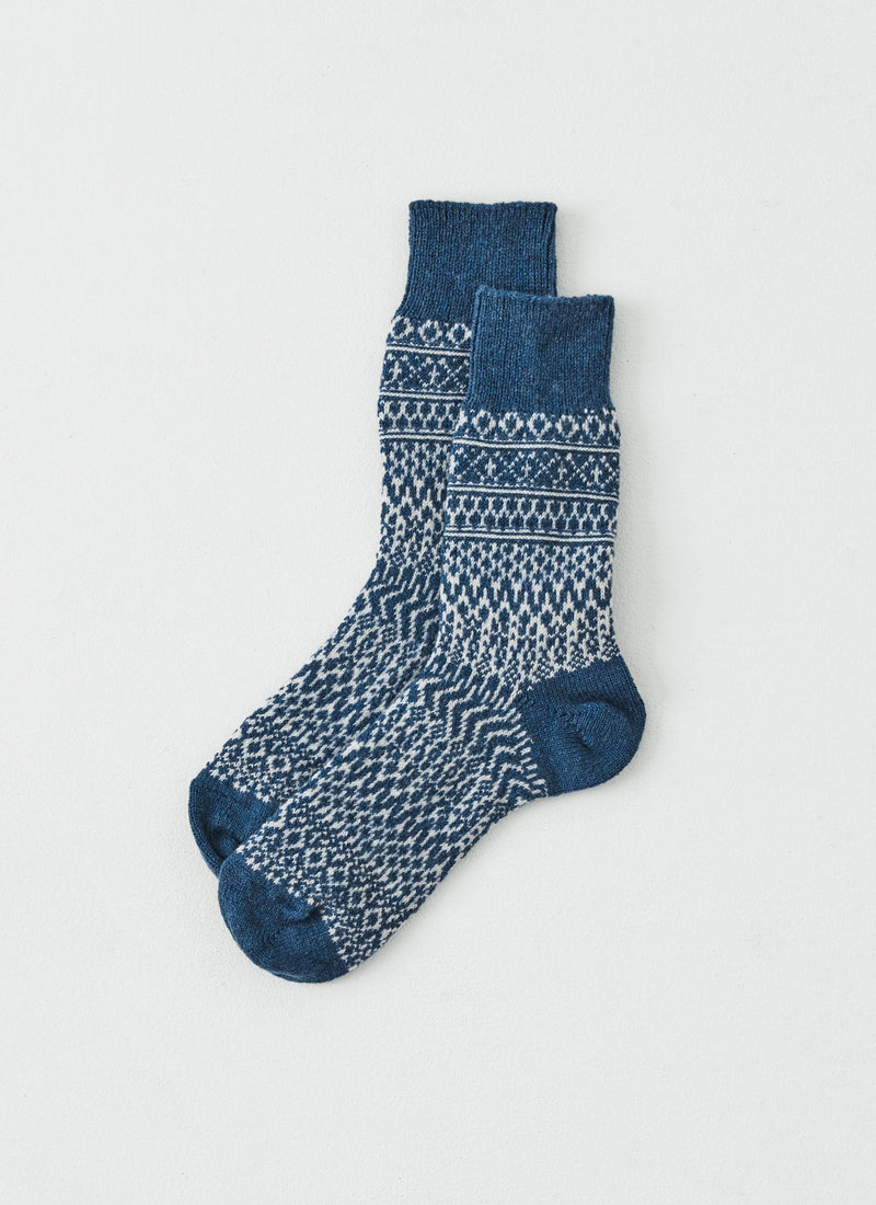 Nishiguchi Kutsushita Wool Jacquard Socks | Seagull Blue