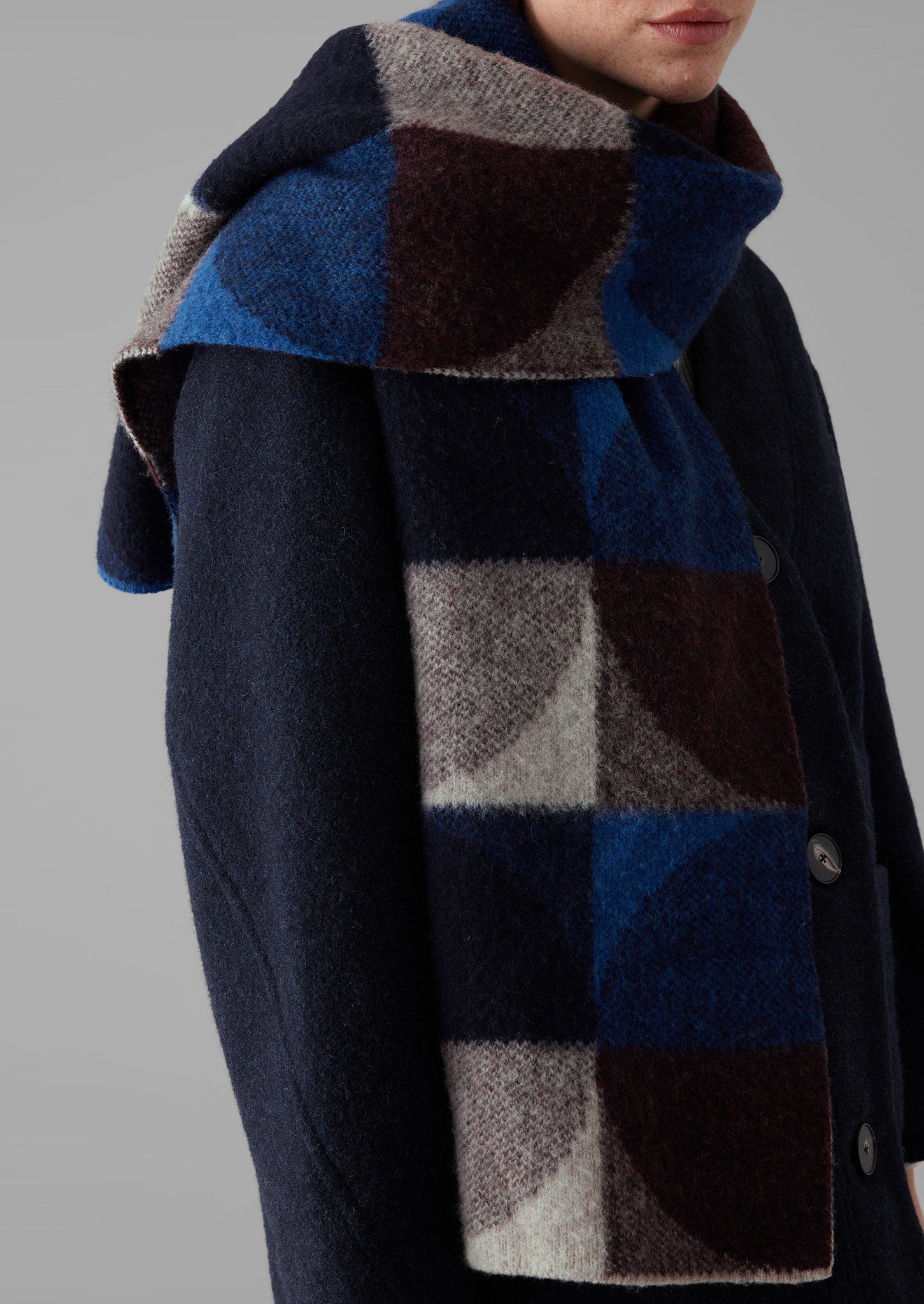 Colour Block Wool Scarf | Charcoal Multi