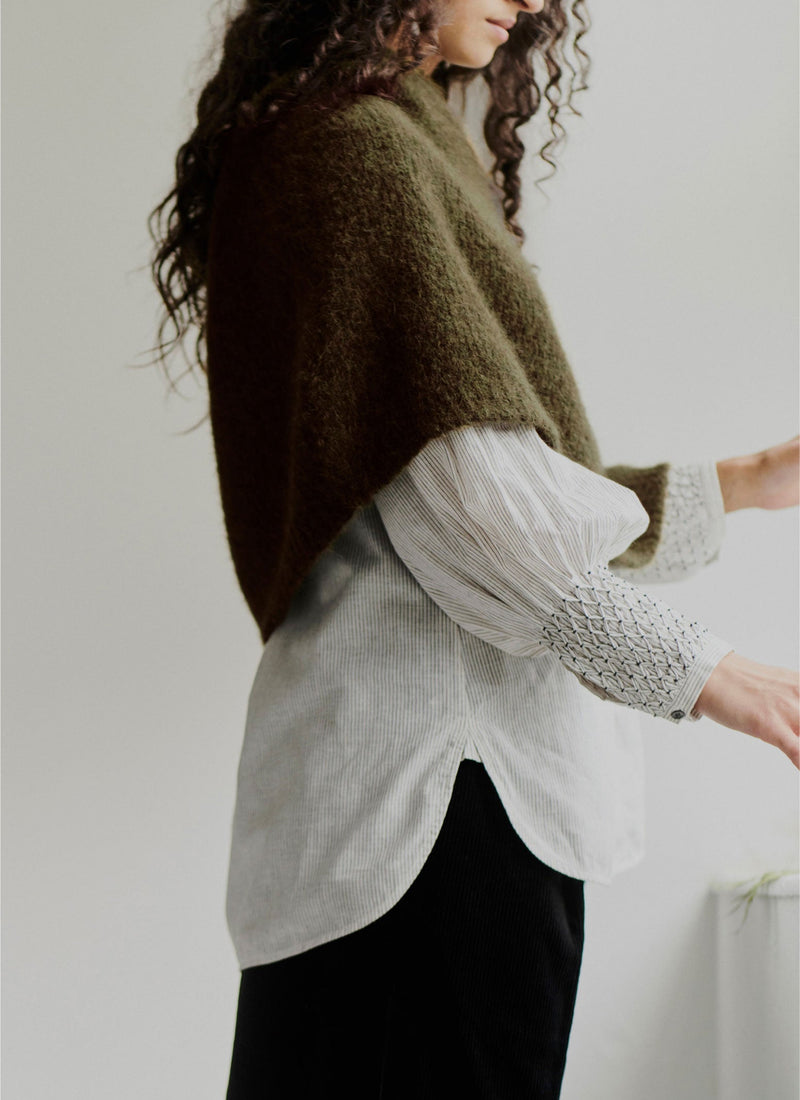 Lofty Alpaca Blend Knitted Poncho | Olive