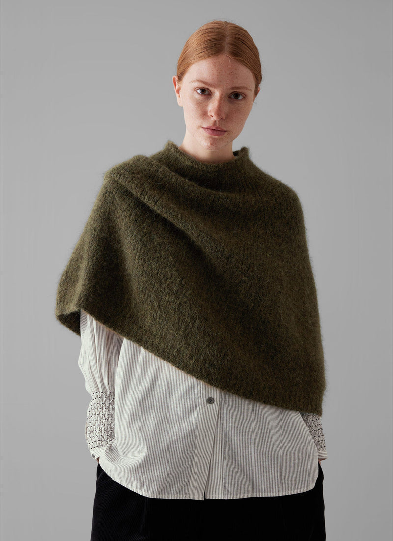 Lofty Alpaca Blend Knitted Poncho | Olive