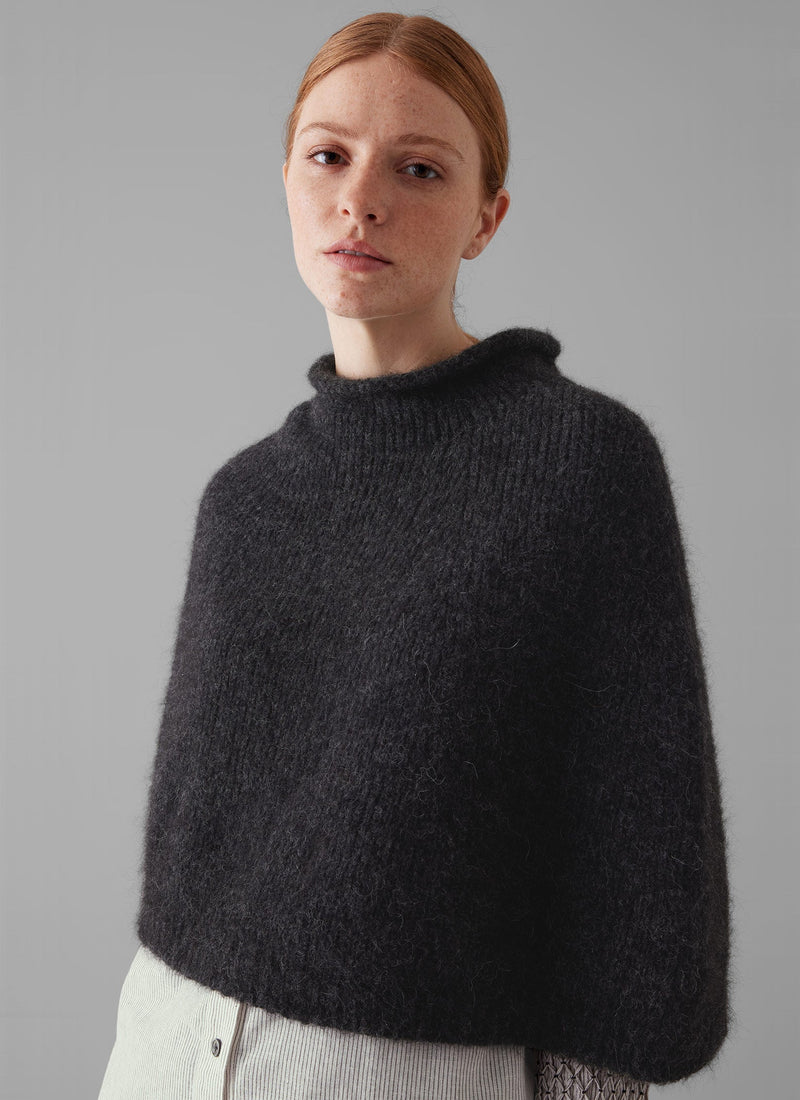 Lofty Alpaca Blend Knitted Poncho | Charcoal