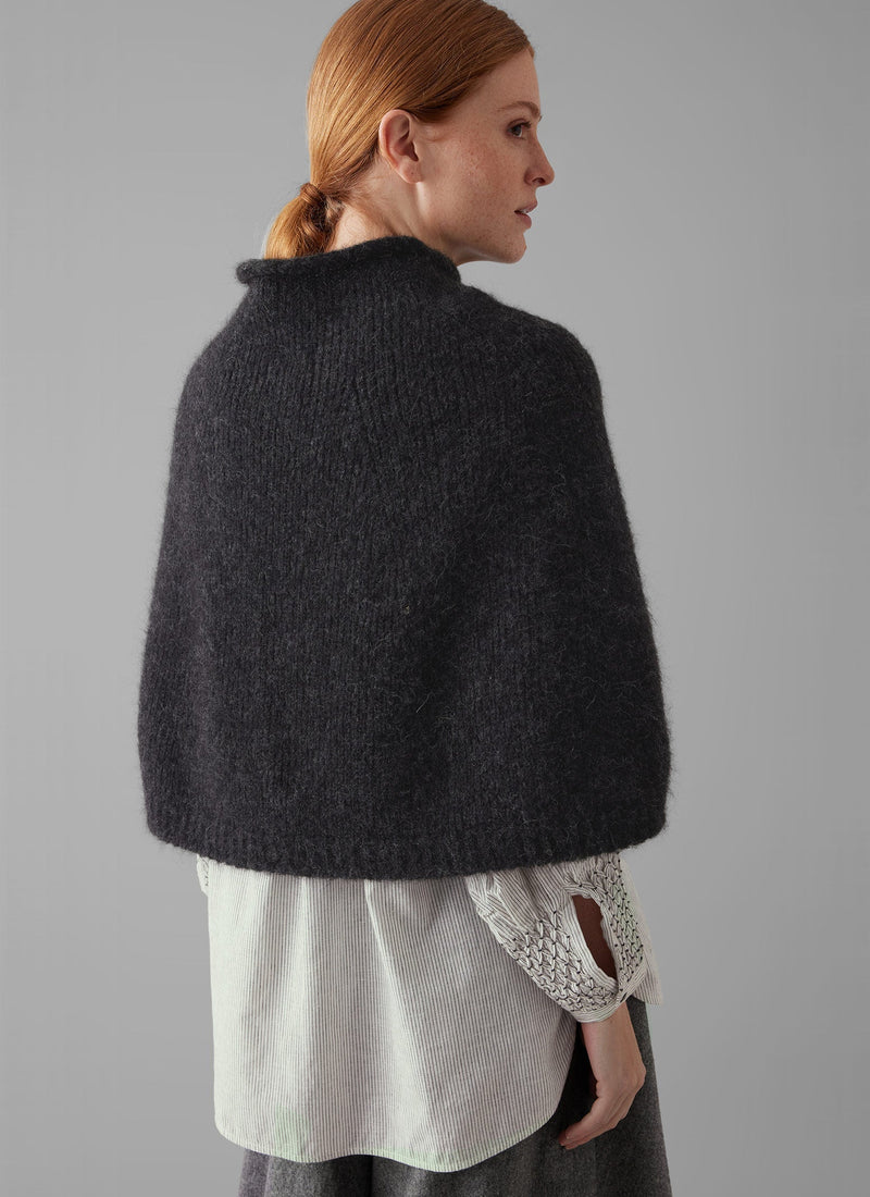 Lofty Alpaca Blend Knitted Poncho | Charcoal