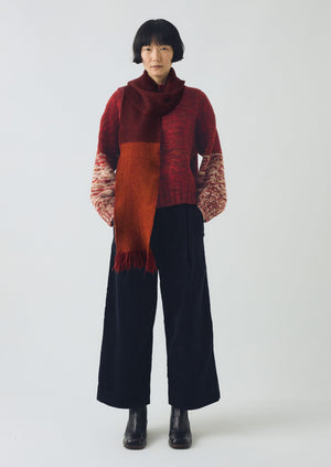 Chevron Thin Wool Scarf | Plum/Rust