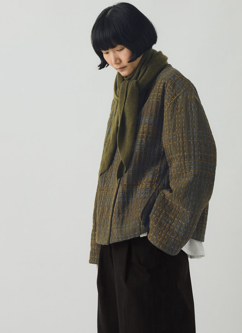 Wool Cashmere Large Bandana | Olive