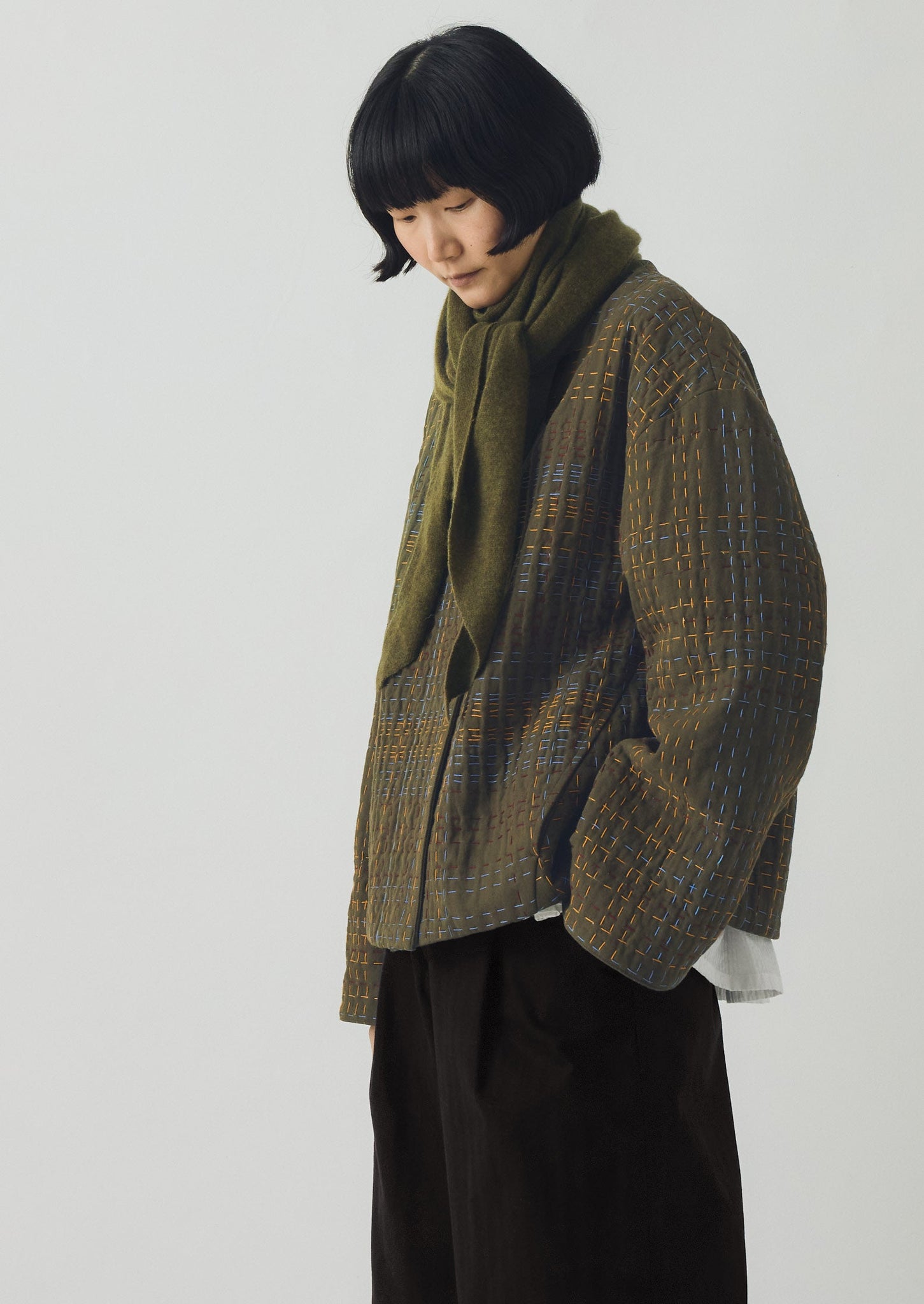 Wool Cashmere Large Bandana | Olive