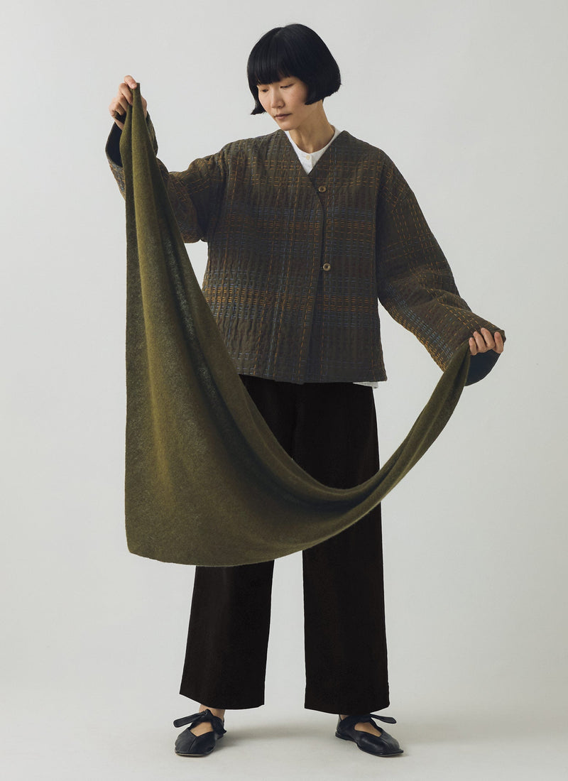 Wool Cashmere Large Bandana | Olive