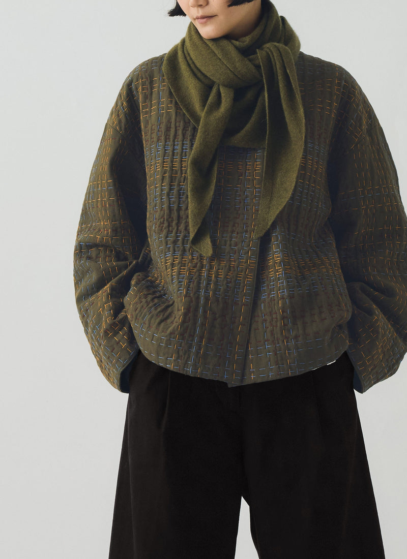 Wool Cashmere Large Bandana | Olive