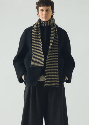 Micro Cable Striped Wool Scarf | Navy/Putty