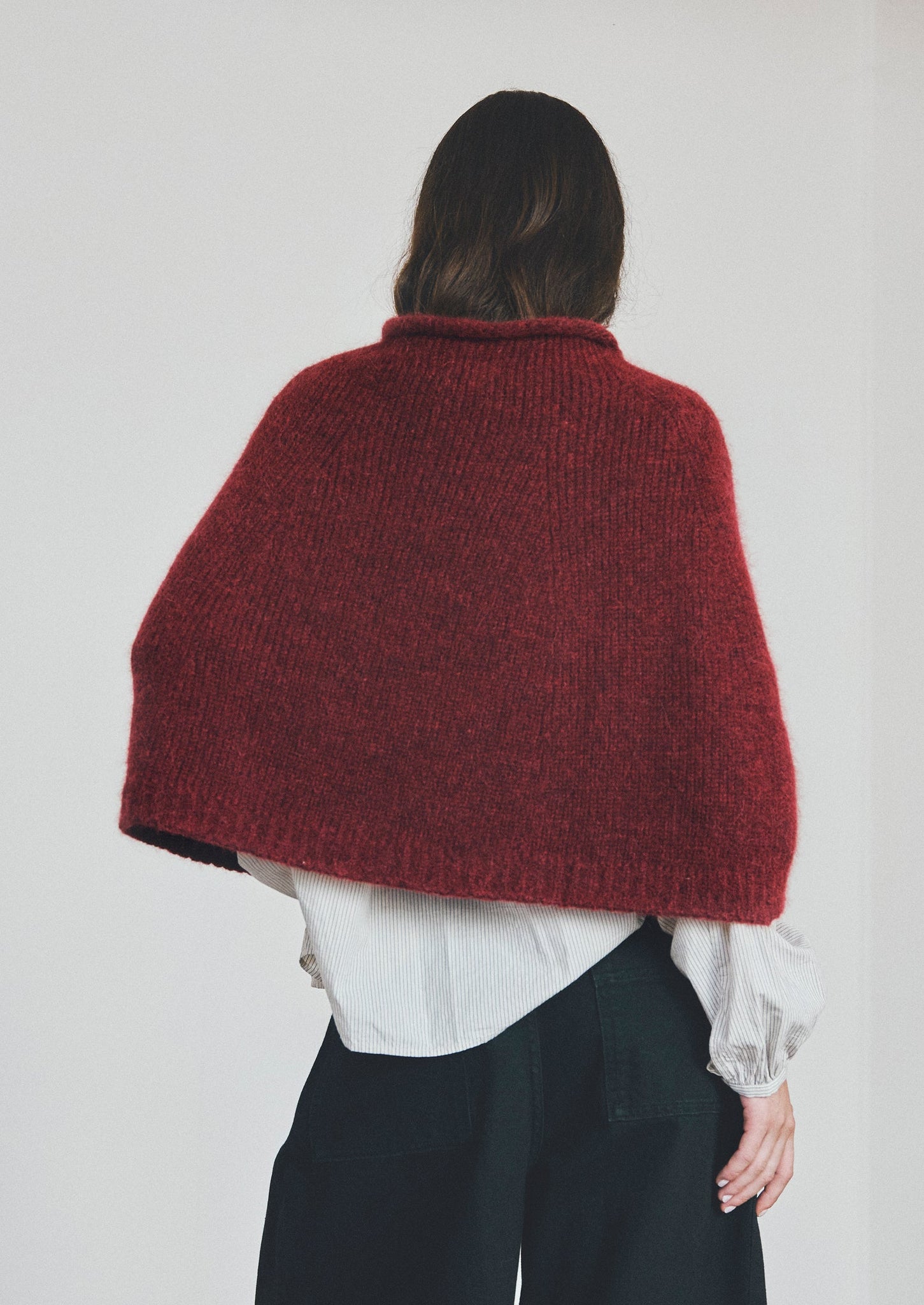 Lofty Alpaca Blend Knitted Poncho | Carmine Red