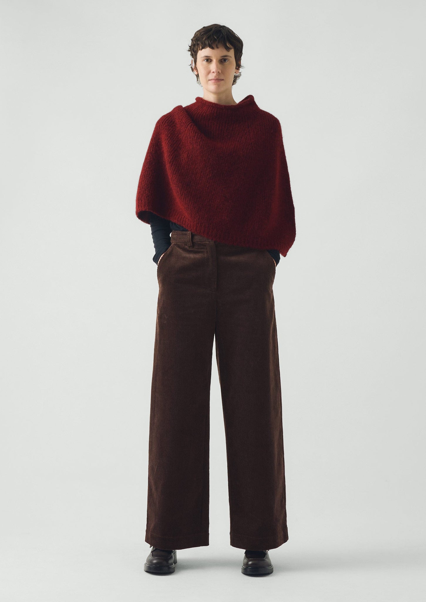 Lofty Alpaca Blend Knitted Poncho | Carmine Red