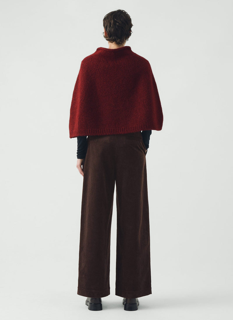 Lofty Alpaca Blend Knitted Poncho | Carmine Red