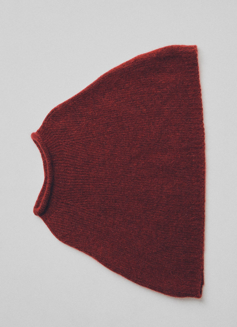 Lofty Alpaca Blend Knitted Poncho | Carmine Red