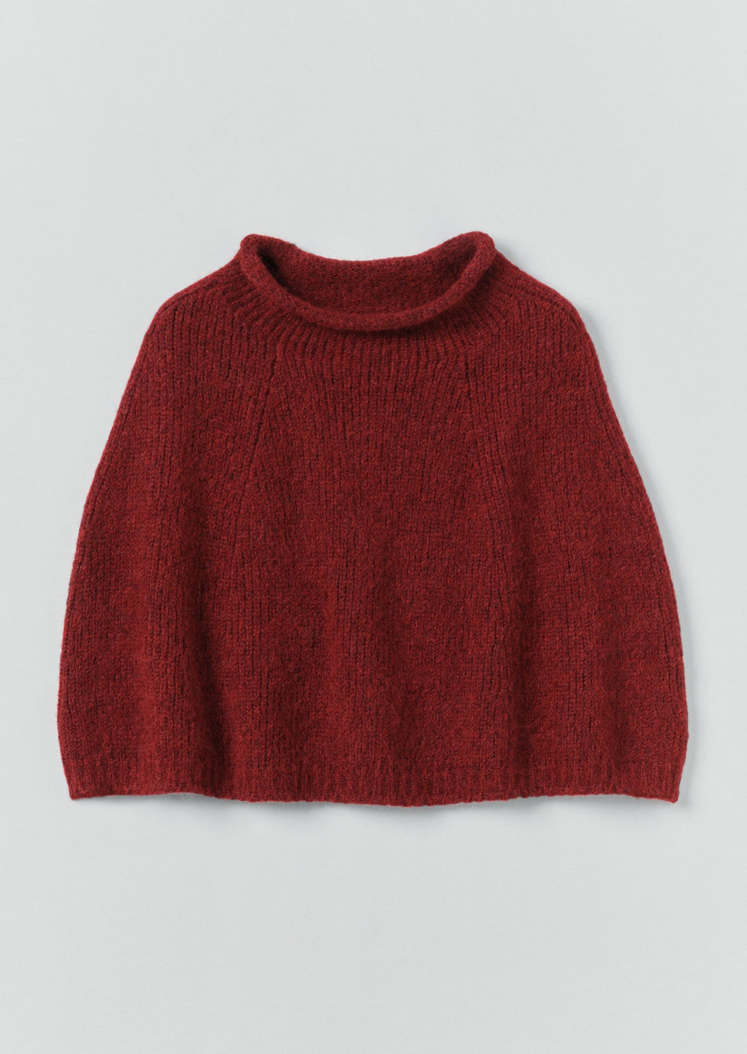 Lofty Alpaca Blend Knitted Poncho | Carmine Red