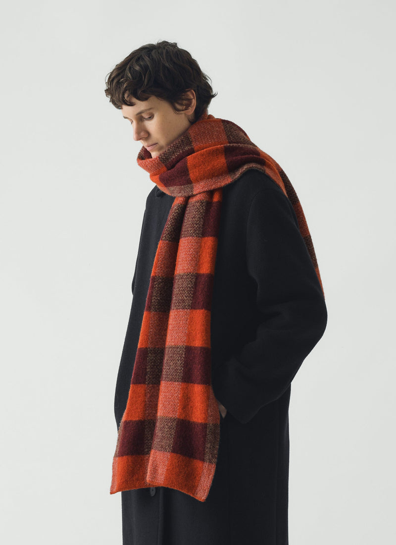 Check Brushed Wool Scarf | Red Multi