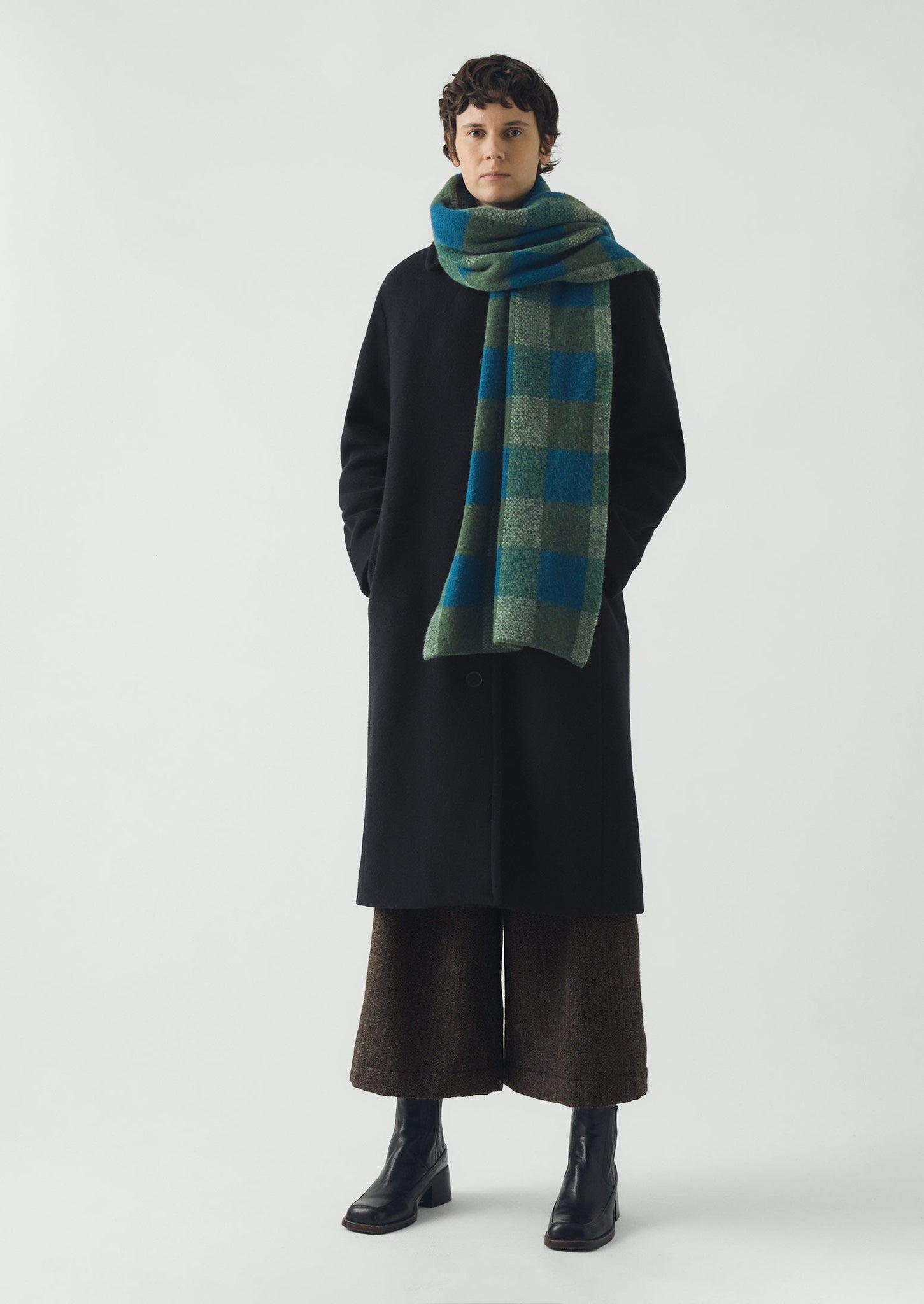 Check Brushed Wool Scarf | Green Multi