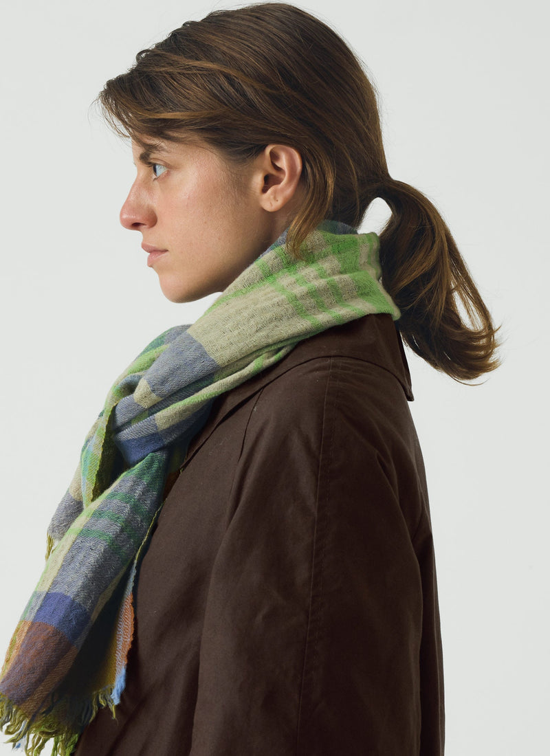 Large Check Boiled Wool Scarf | Soya/Multi
