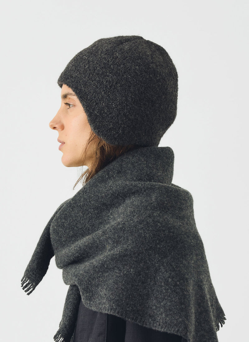 Fringed Wool Scarf | Charcoal Melange
