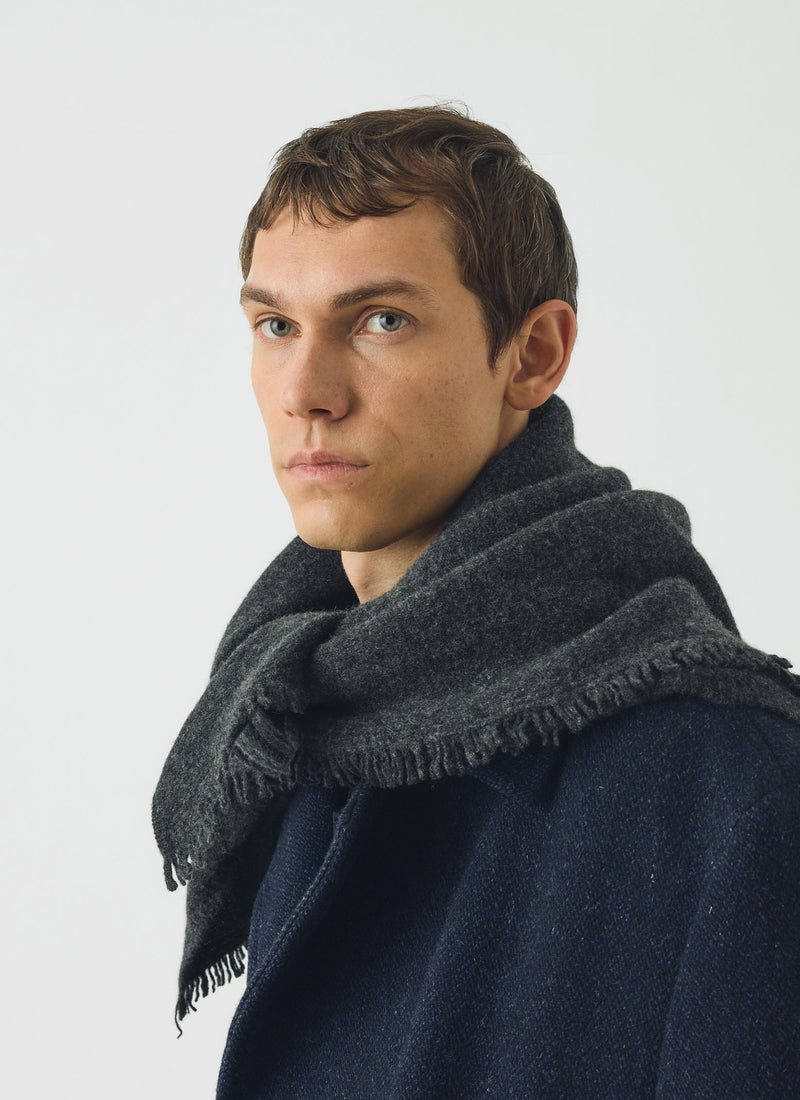 Fringed Wool Scarf | Charcoal Melange