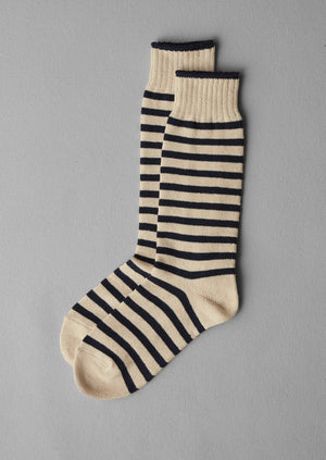 Chup Cotton Linen Stripe Socks | Navy/Ecru