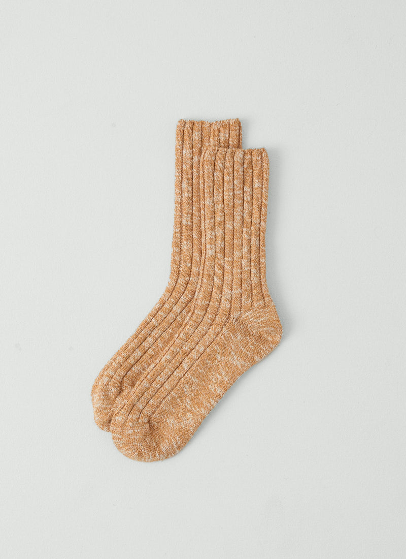 Cotton Slub Ribbed Socks | Ochre Marl