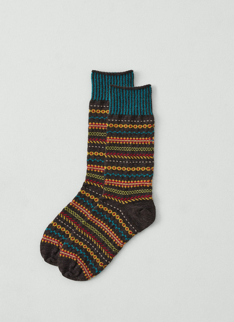 Yahae Wool Blend Pattern Socks | Charcoal/Multi
