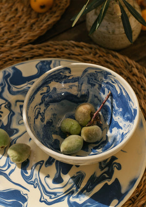 Poterie Barbotine Marbled Breakfast Bowl | Cream/Blue