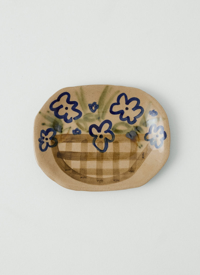 Zosia Painted Flower Platter | Natural/Blue