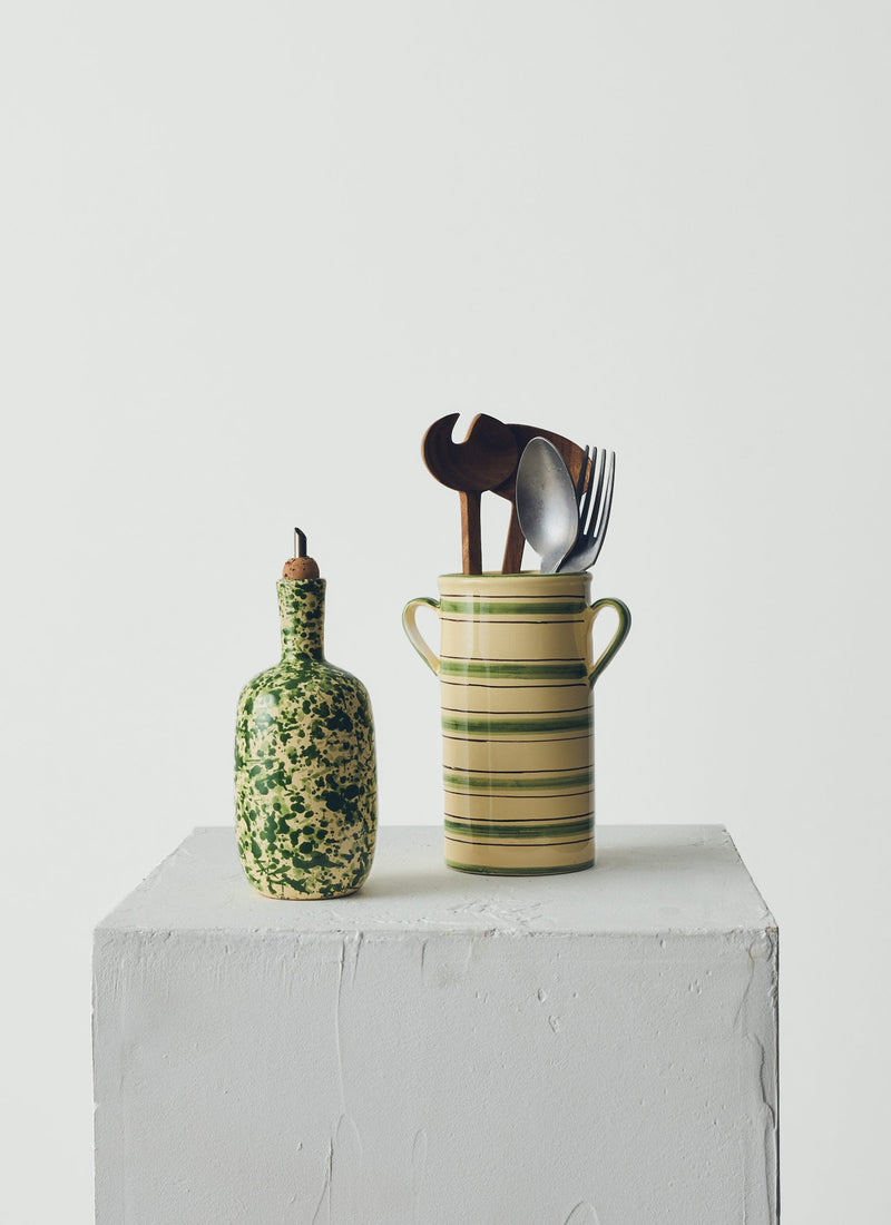 Cortona Stripe Utensil Jar | Cream/Leaf