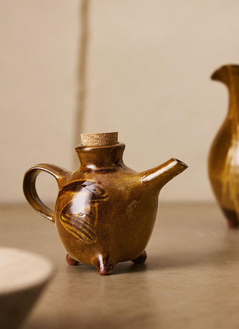 Mollie Milton Slipware Oil Pourer | Honey/Terracotta