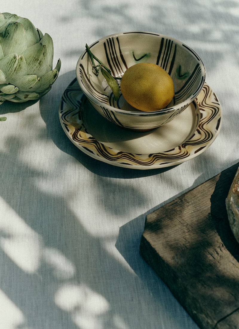 Matt Grimmitt Slipware Bowl | Cream/Leaf