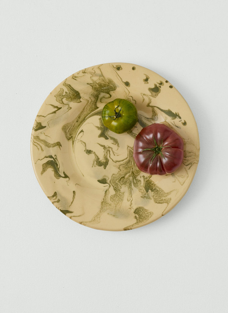 Poterie Barbotine Marbled Plate | Cream/Bottle Green