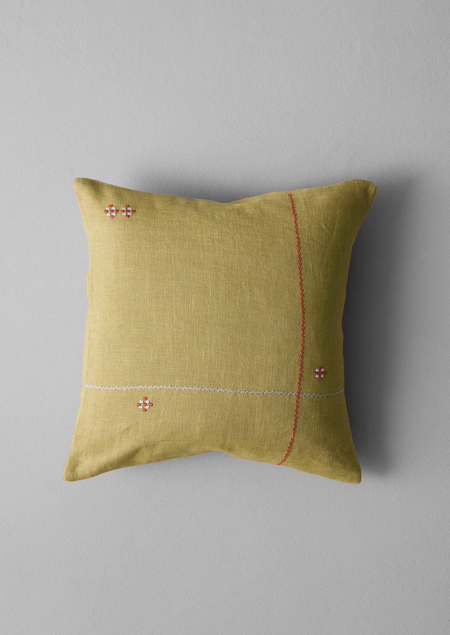 Embroidered Linen Square Cushion Cover | Flax
