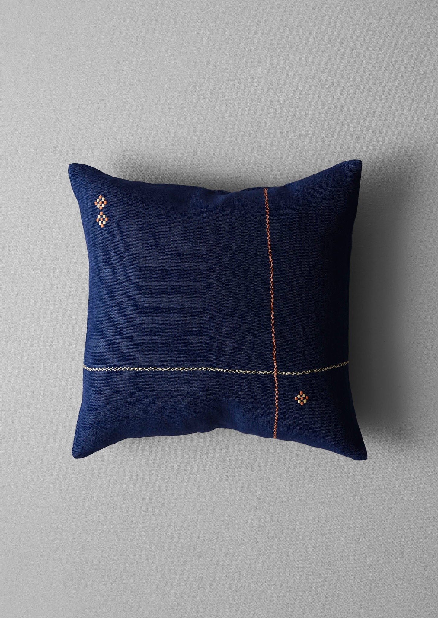 Embroidered Linen Square Cushion Cover | Smock Blue